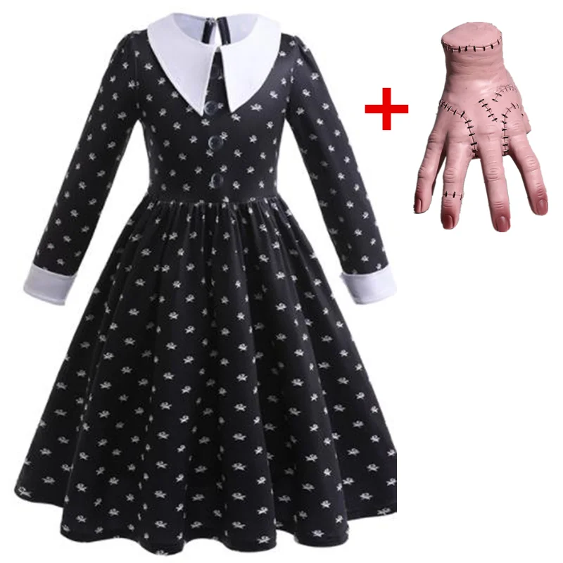 Wednesday Addam Costume Girl 4-12 Yrs Birthday Kids Gothic Black Dress Carnival Party Cosplay Halloween Costume for Kids