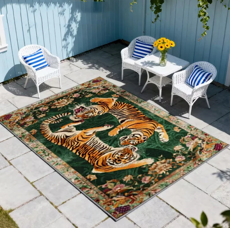 Double Tiger Play Teppich mit Blumenmuster, Dekorationsteppich, großer Teppich für den Außenbereich, Innen- und Außendekoration, Wohnzimmer-Sofamatte