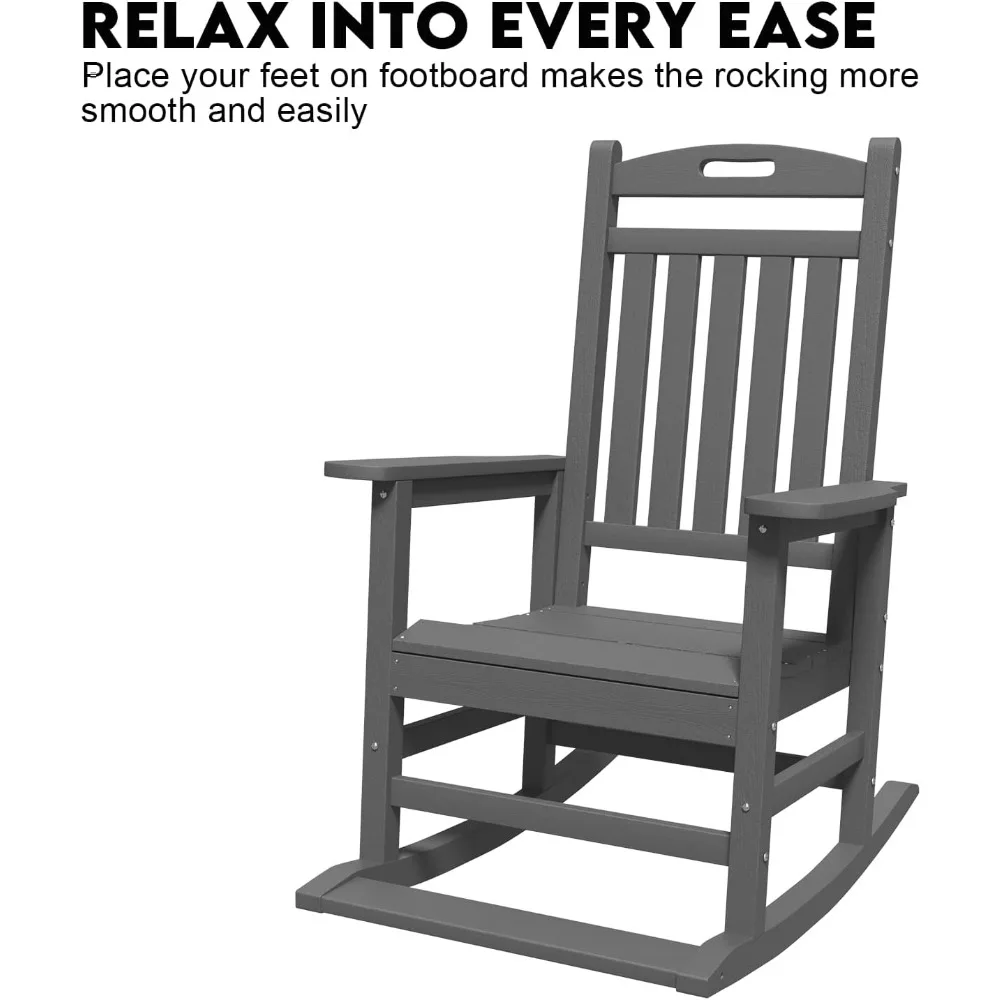 All-Weather HDPE Outdoor Rocking Chairs with Footboard, Effortless Installation for Adults, Patio Porch Rockers for Comfortable