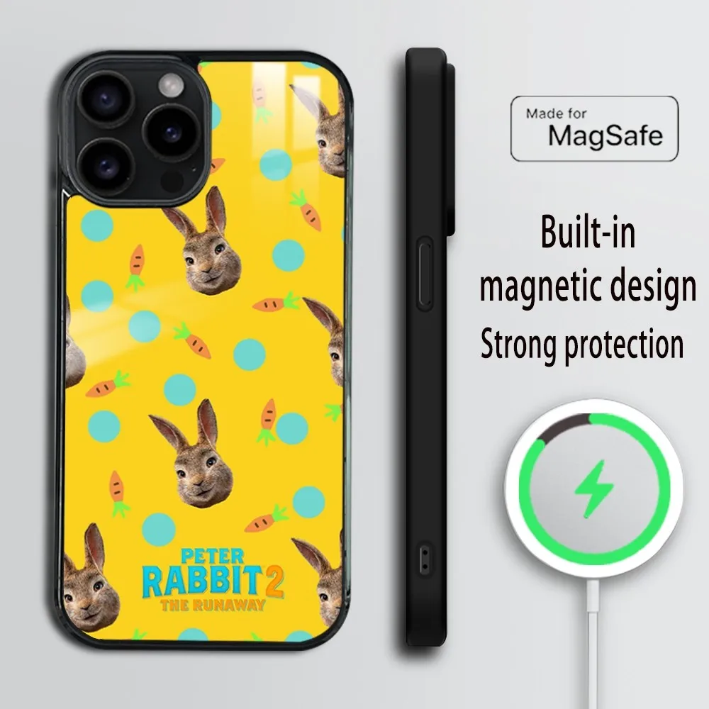 Cute P-Peter R-Rabbit Phone Case For iPhone 16 15 14 13 12 11 Pro Max Plus Mini Magsafe Mirror Wireless Magnetic Cover