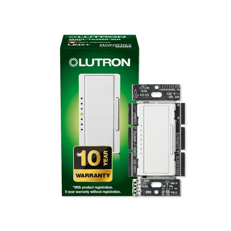 

Lutron Maestro LED+ Диммер для светодиодов с регулируемой яркостью, галогенных и ламп накаливания, 150 Вт/однополюсный или многоблокирующийся, MACL-153