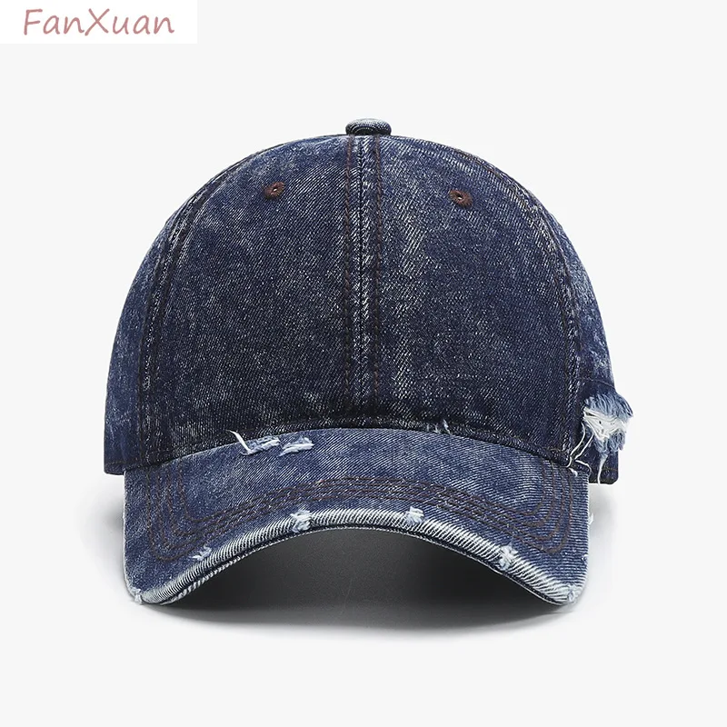 denim baseball cap for men cotton hats distressed ripped large caps soft top