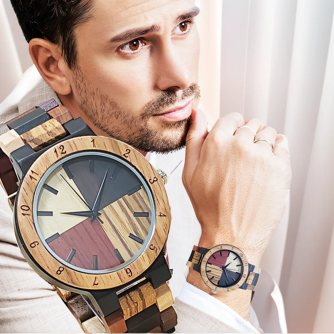 Men Colorful Wooden Watches Strap Hand Wood Watch Cloock Quartz Wrist Watch for Men Timepieces Chronograph reloj de madera