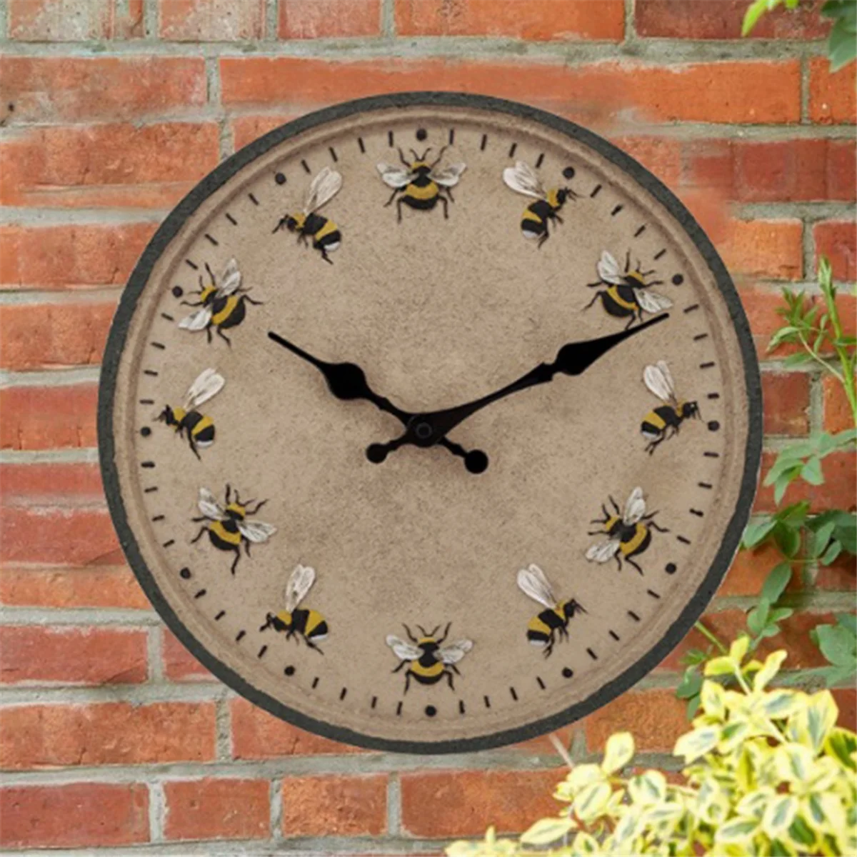 12 Inch Round Garden Clock IP44 Waterproof Wall Hanging Clock Decorative Bee Outdoor Clock Kitchen Clock