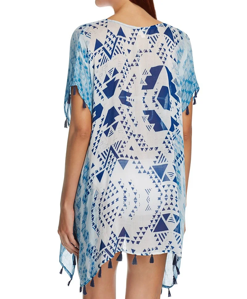 セクシーなビキニカバーアップ タッセル付き シルクシフォンビーチドレス 日焼け防止カバーアップ バケーション水着 女性用