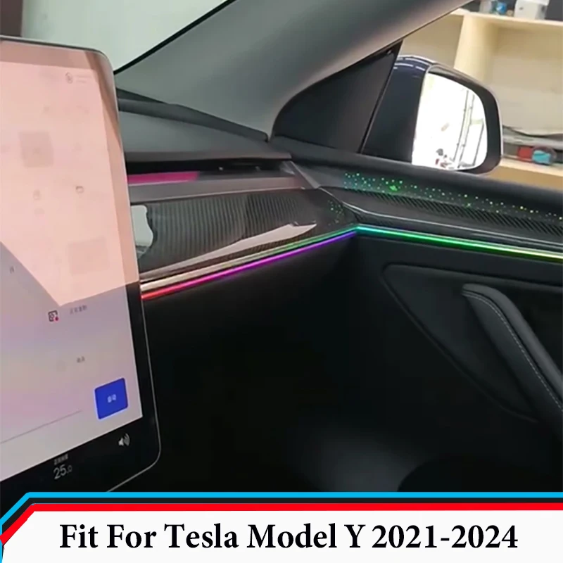 Lampada d\'atmosfera intagliata al Laser a 64 colori adatta per Tesla Model Y 2021 2022 - 2024 luce ambientale luci dello schienale della luce del