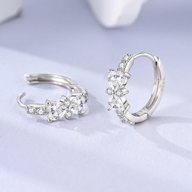 Original 925 Sterling Silver Sparkling Bow Hoop Earrings CZ Zircon Earrings For Women Fine Birthday Anniversary Jewelry Gifts