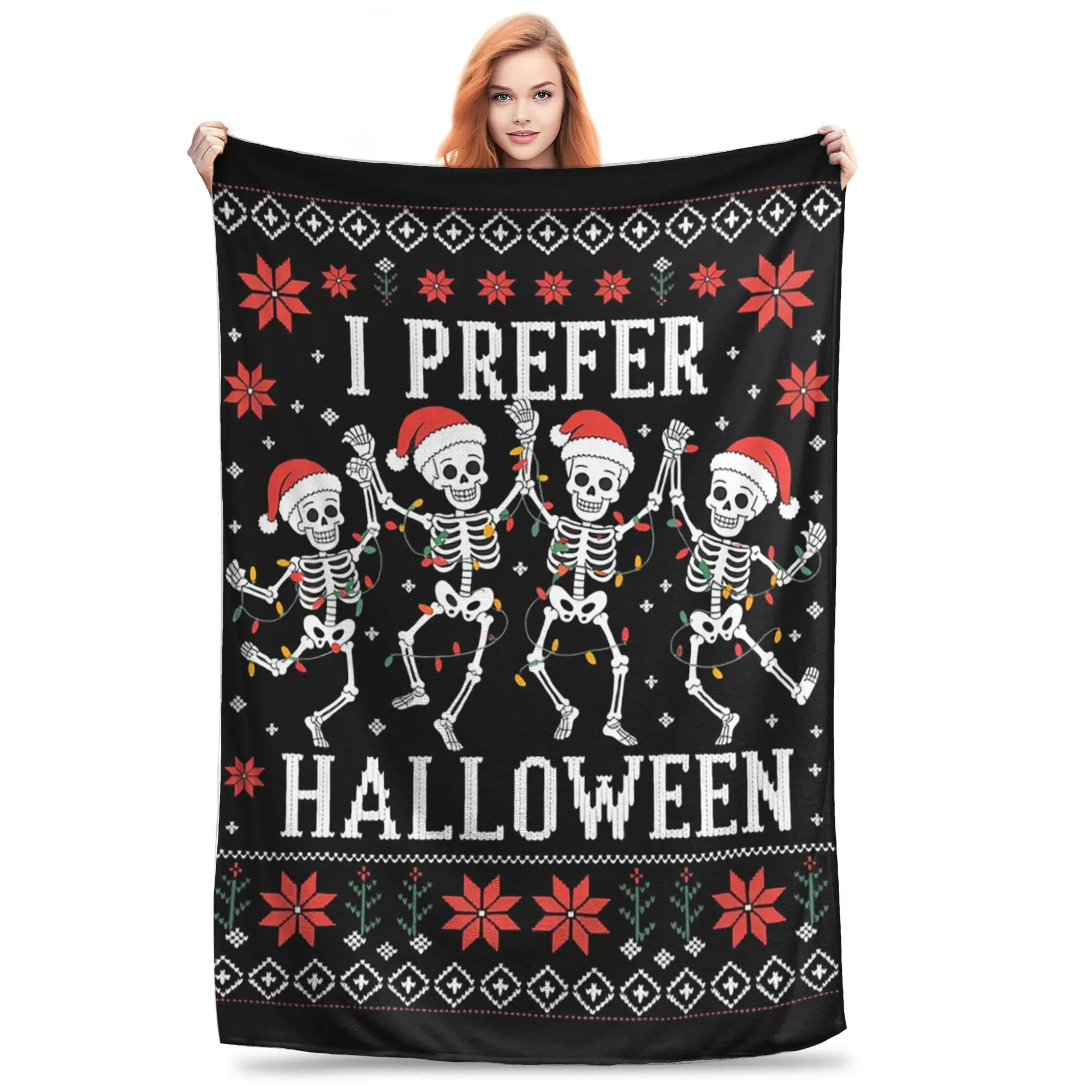 

Я предпочитаю Хэллоуина, Рождества, скелета, уродливые рождественские одеяла, дышащее фланелевое одеяло для дивана, постельные принадлежности, путешествия