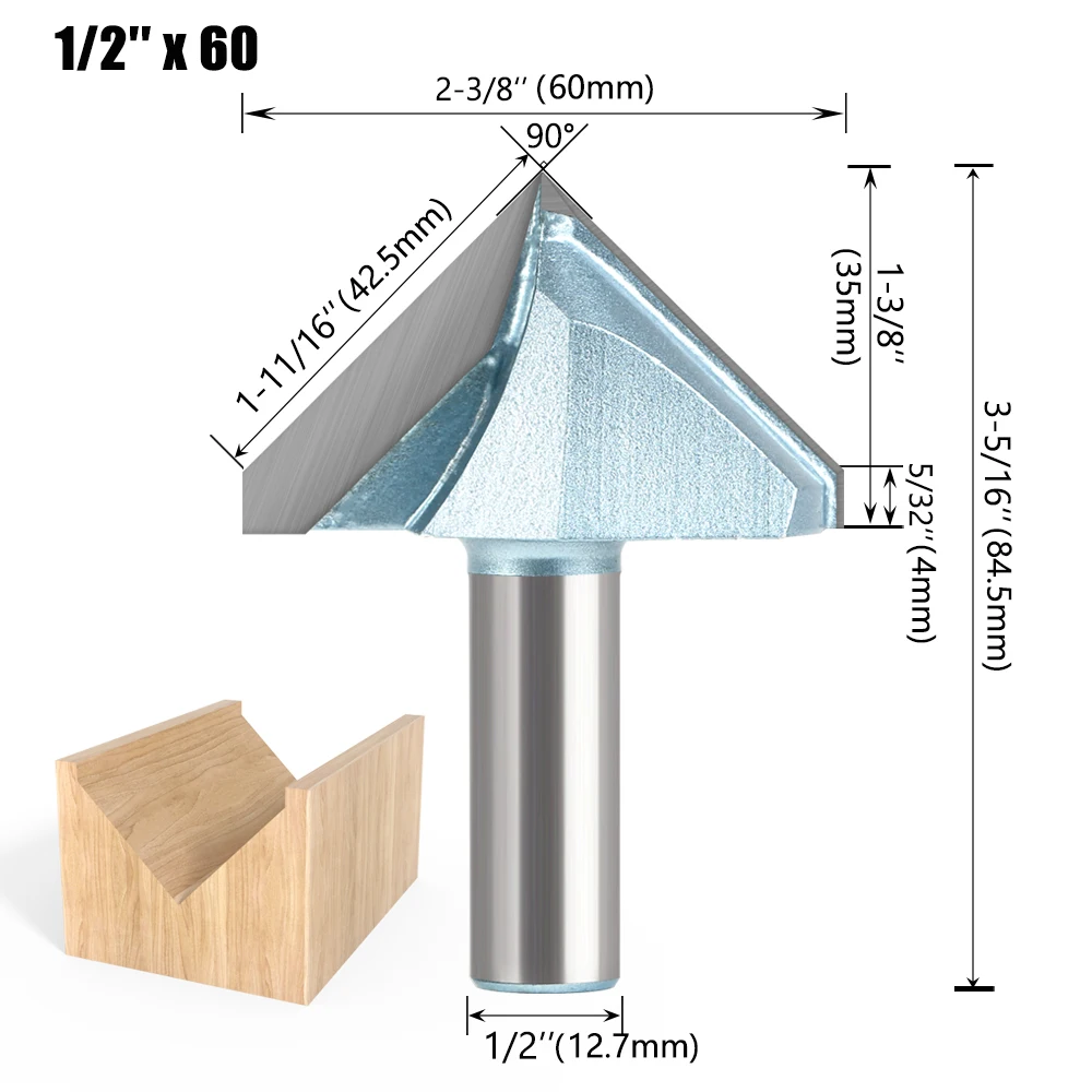 Imagem -03 - V-groove Template Router Bit Limpeza Flush Trim Corner Redonda Cove Box Bits Ferramentas 90 Graus Shank 12 mm 1pc 1pc