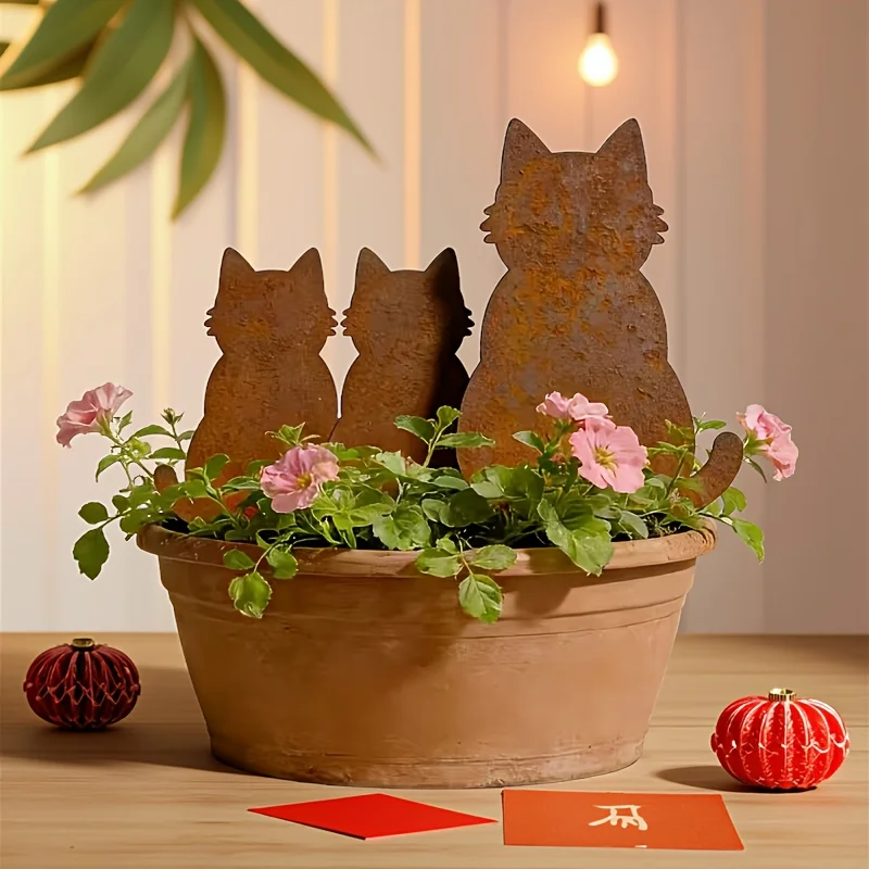 

Набор из 3 предметов: металлические садовые колышки для кошек натурального цвета, декоративные колышки для кошек, колышки для растений, украшения для улицы