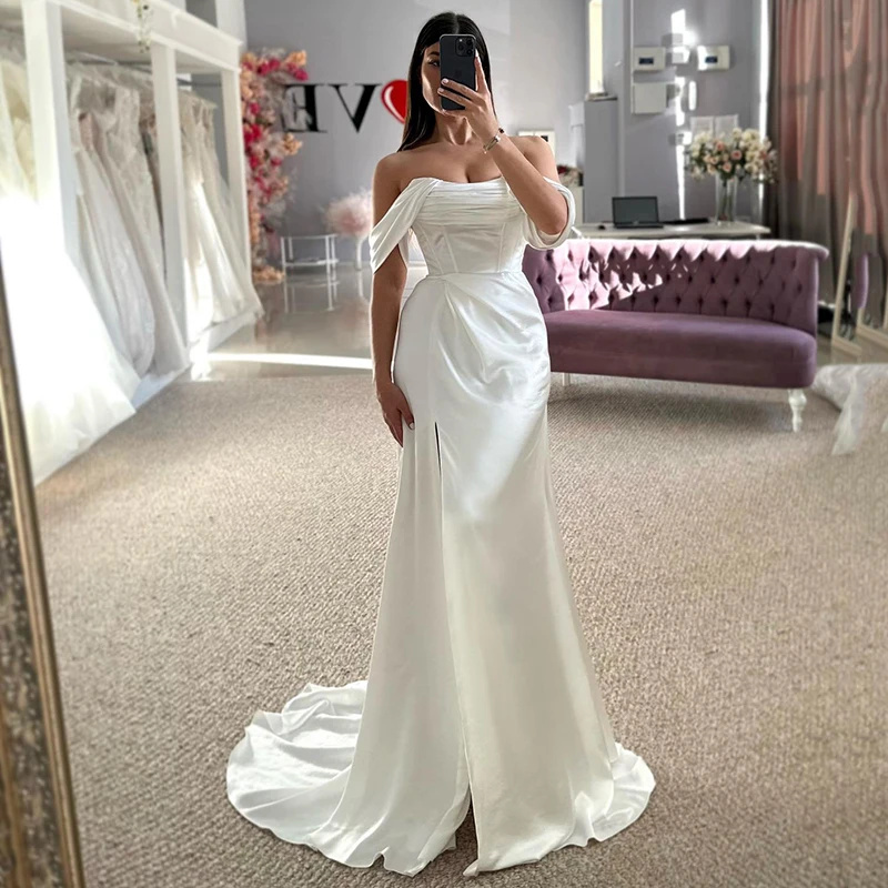 Achitree weiße Meerjungfrau Brautkleider Frauen von der Schulter hoch gespaltene Brautkleid Boho Strand Hochzeit Ballkleider benutzer definierte Größe