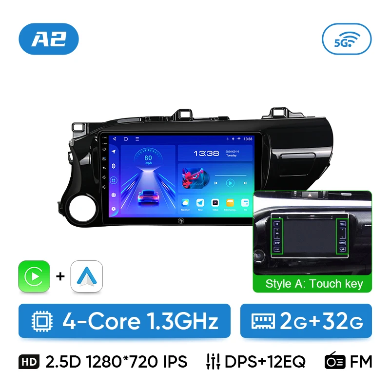 Ainavi Autoradio für Toyota Hilux LHD 2015 2016 2017 2018 2020 2021 2023 Drahtloser Carplay Android Auto-Multimedia-Player Stereo 5