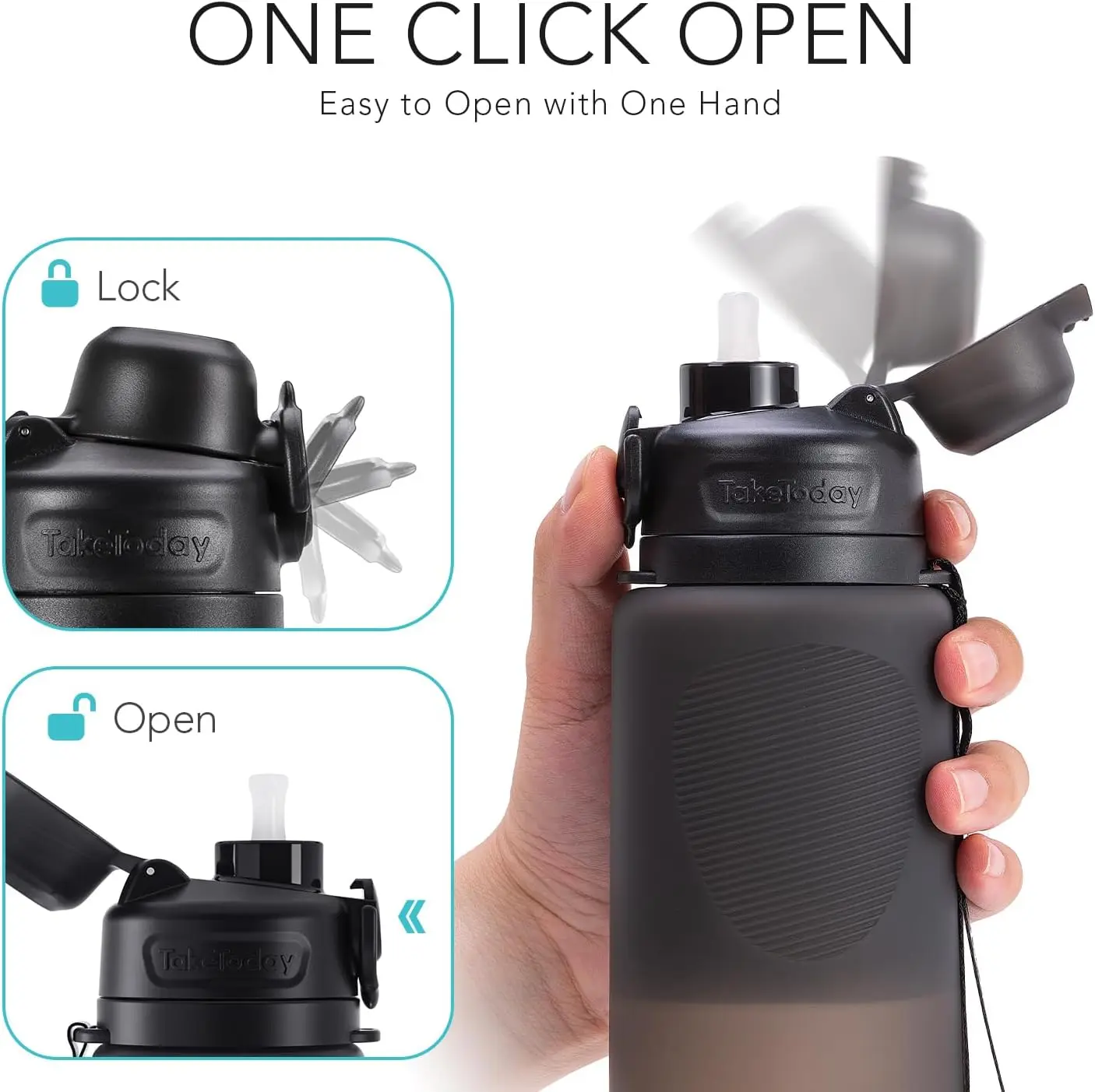 Faltbare 32-Unzen-Wasserflasche, BPA-freie Silikon-Reiseflasche, auslaufsicher für Wandern und Reisen