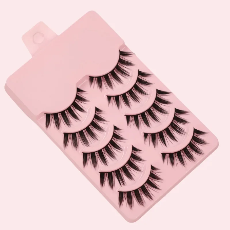 5 Paar Manga-Spiky-Falschwimpern, Anime-Fairy-Wimpern, Katzenaugen-Wimpern, schlanke, spitze Kunstwimpern, wiederverwendbar, weiches Band, natürlicher Look – Detail 2