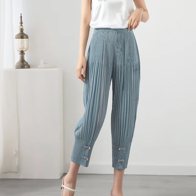 

Miyake Casual Ankle Banded Pants Women's 2022 Summer New Loose Large Size Lantern Pleated Cropped Harem Pants Pants for Women