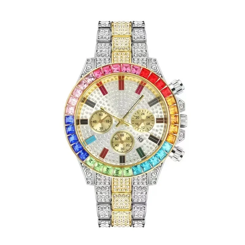 Men Original Brand Watches Fashion Full Stainless Steel Band Rhinestone Luxury Date Quartz Watch Montres De Marque De Luxe