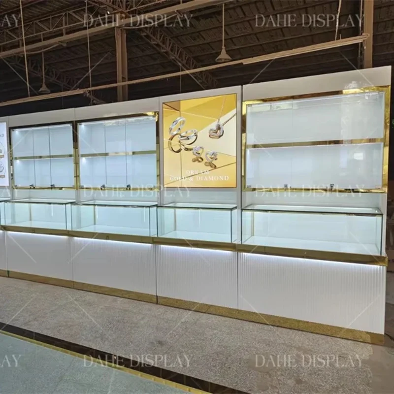 

Индивидуальные витрины для ювелирных изделий из нержавеющей стали и стекла для магазинов, демонстрационные прилавки, торговое оборудование для ювелирных изделий