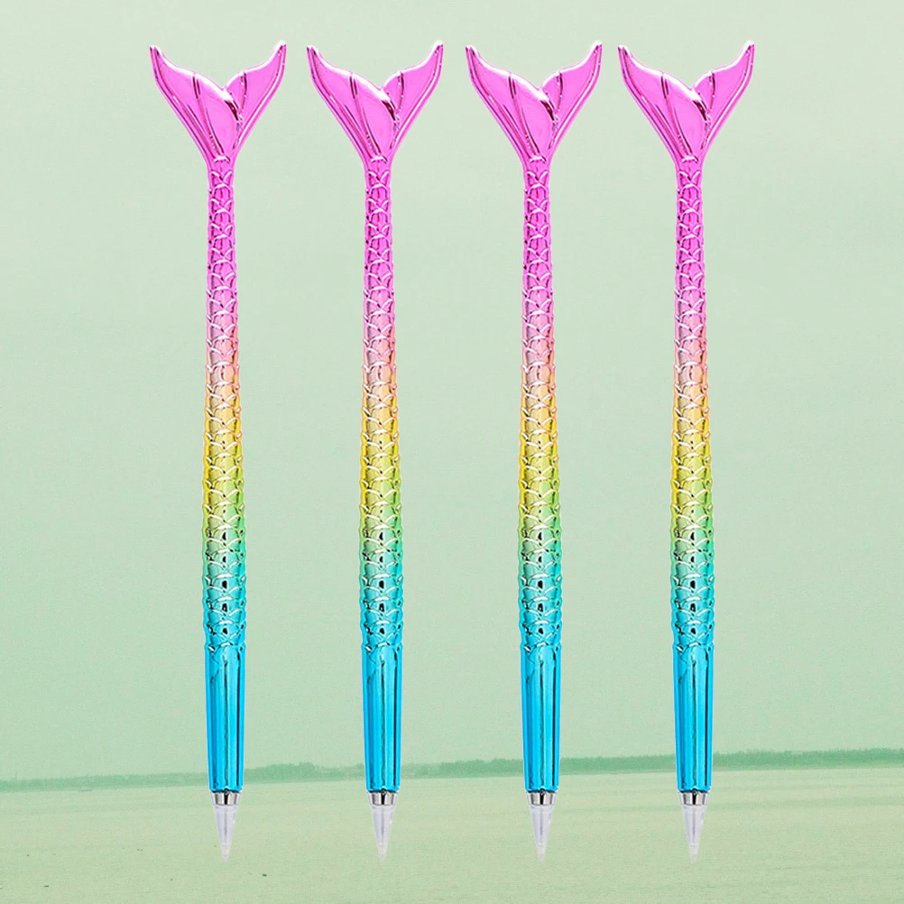 

4 Pcs Ballpoint Pen Mermaid Tail Shaped Colorful Creative Student Stationery Writing Pens for Kids Cute Cartoon