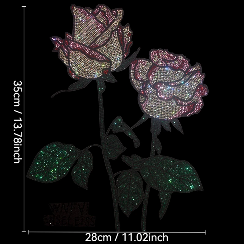 Shining Pretty Pink Rose Flower Drill Figure High Quality Rhinestone Pattern DIY T-Shirt Sweater Cowboy Clothing Accessories