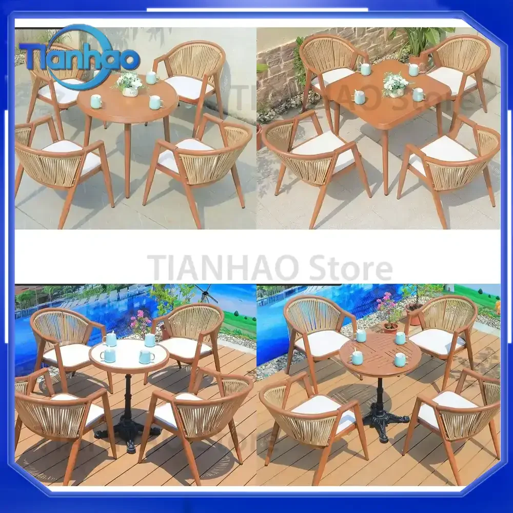 Outdoor Villa Balcony Tables and Chairs for Open-Air Use Waterproof Sunscreen Rattan Woven Furniture