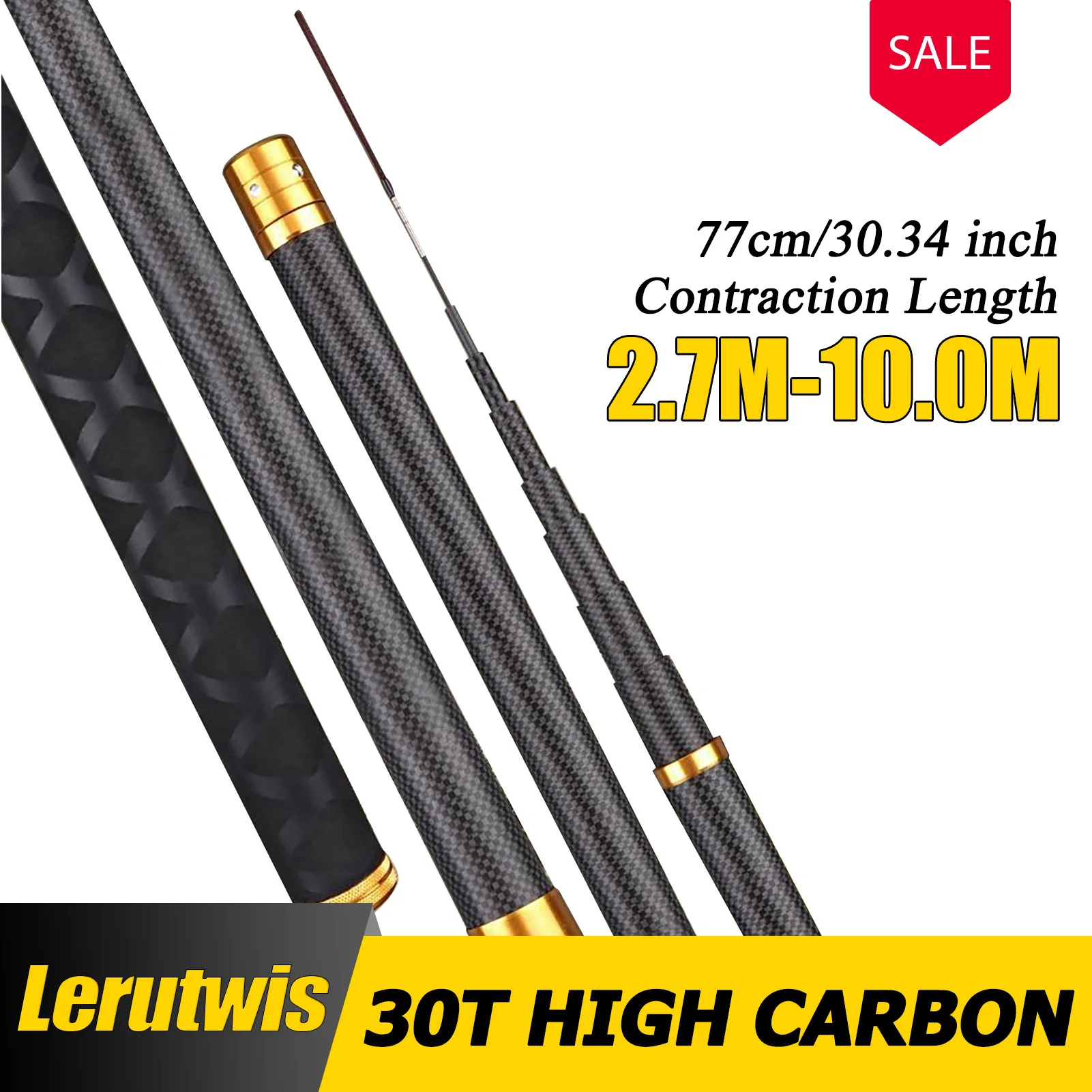 Cross-border 2.7-10 meters Carbon carp Crucian carp rod Hand rod Ultra light and super hard short section stream rod Fishing