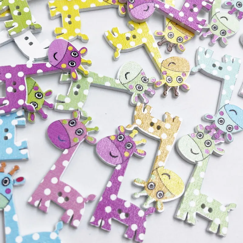 25/50/100pcs Dots Giraffe Cartoon Wooden Button Handwork Sewing Scrapbooking Clothing Craft Cardmarking DIY 35x25mm WB894