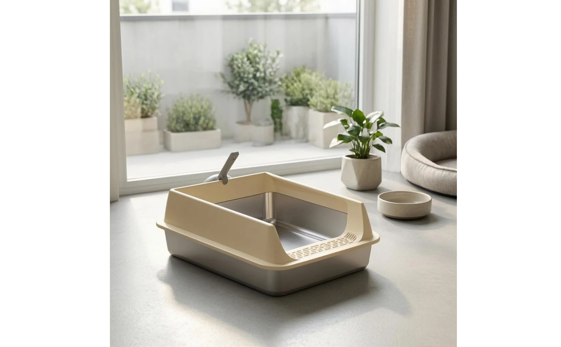 Cat Litter Box with Fence Deep Basin Open Top Litter Box Waste Tray Included Scoop Non Porous