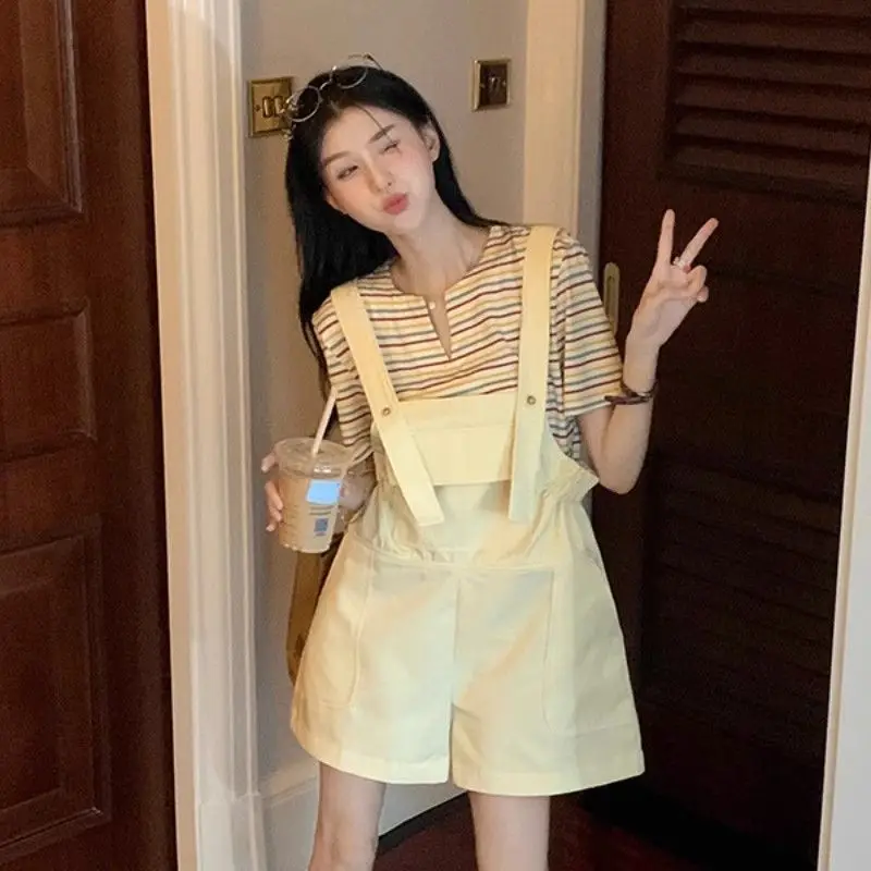 

Rompers Playsuits Women Ulzzang High Waist Loose Solid Casual Fashion Korean Style Simple Summer All-match Wide Leg Streetwear