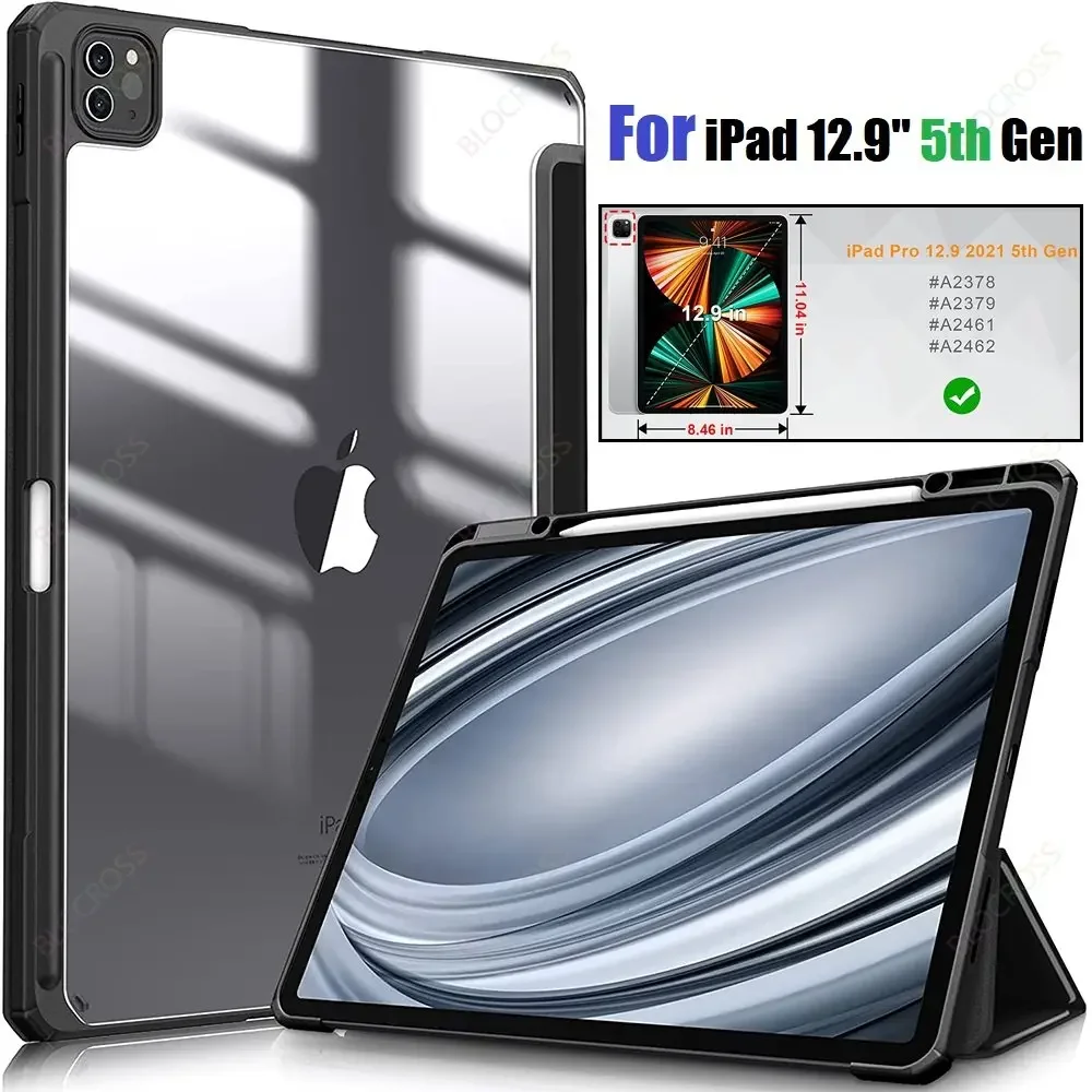 For New Case iPad Pro 12.9 Case 2021 2020 2018 Slim Stand Hard Back Shell Smart Cover for iPad Pro 12.9 4th 5th Generation 2021