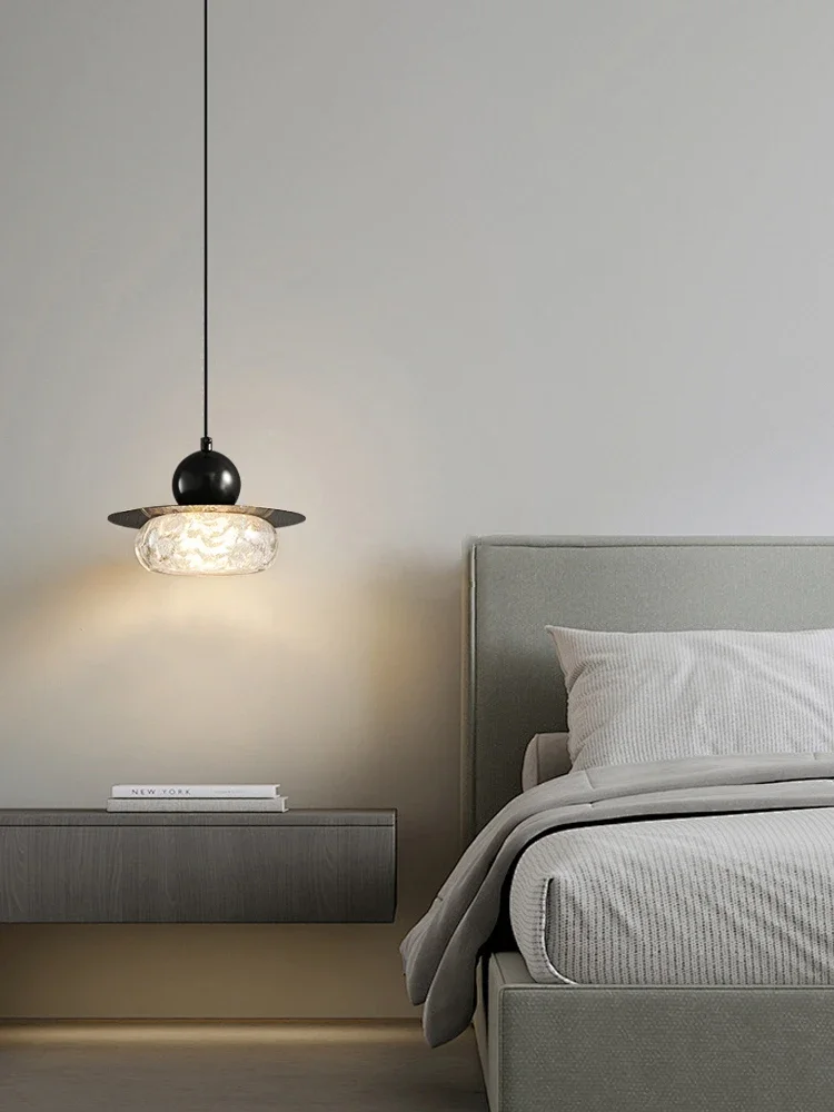 

LED Minimalist Modern Black Aluminum Resin Shade Pendant Light for Study Bedroom Bedside Indoor Decorative Ambiance Fixtures