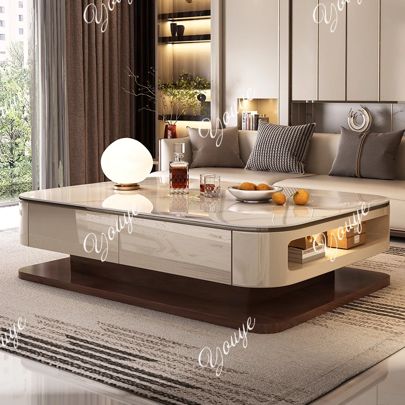 

Large flat-floor coffee table double-layer living room home new light luxury large apartment high-end sense rock slab fashion