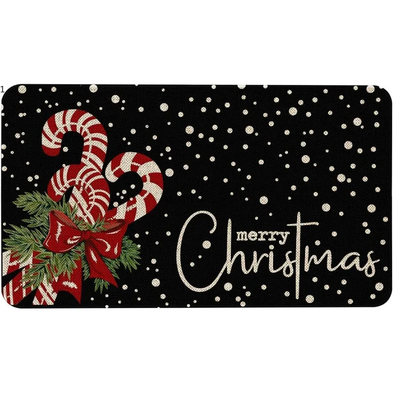 

Christmas Black Farmhouse Candy Cane Doormat, Rustic Low Profile Outdoor Mat for Patio, Kitchen, Bathroom