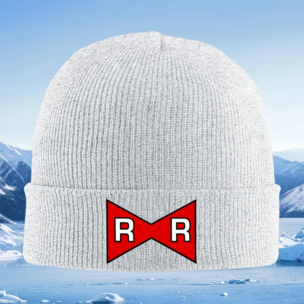 Czerwona wstążka dwa białe litery Męska Damska Unisex Dzianinowa Czapka Beanie Pulower Zimowa Termiczna Ciepła Świąteczna Na Zewnątrz Do Jazdy na Rowerze Pieszych Wędrówek