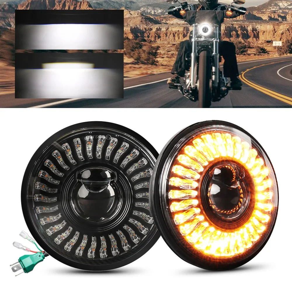 Faro a LED per Moto Braveway Bicolore 6000k 3500k con Occhi di Angelo, Fascio Alto/Basso per Moto Road Glide Limited R1250GS IP68