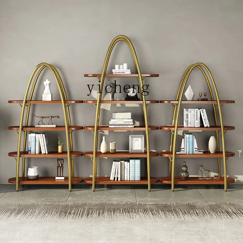 

XL light luxury solid wood bookshelf combination bookcase living room wrought iron floor shelf bookshelf wall hanging