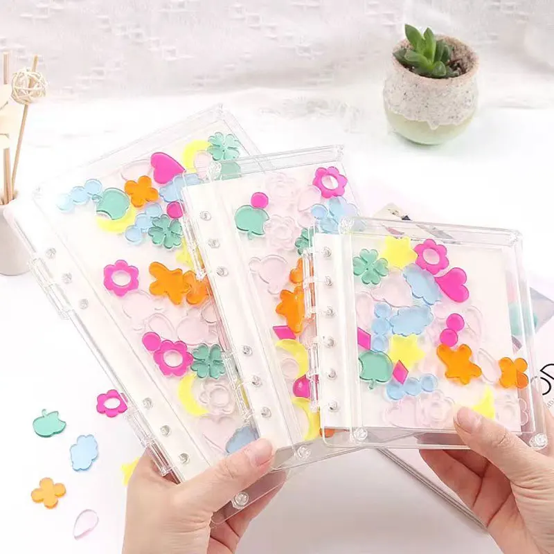 A5/A6/A7 Transparent Flowing Flower/Heart Loose Leaf Book DIY Acrylic Memo Note School Office Binder Notebook Cover Shell School