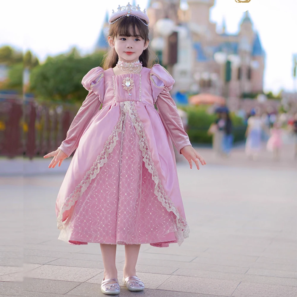 

Костюм на Хэллоуин для девочек, красивое платье принцессы для косплея на день рождения для детей от 2 до 12 лет, розовое платье принцессы Авроры в стиле Лолиты