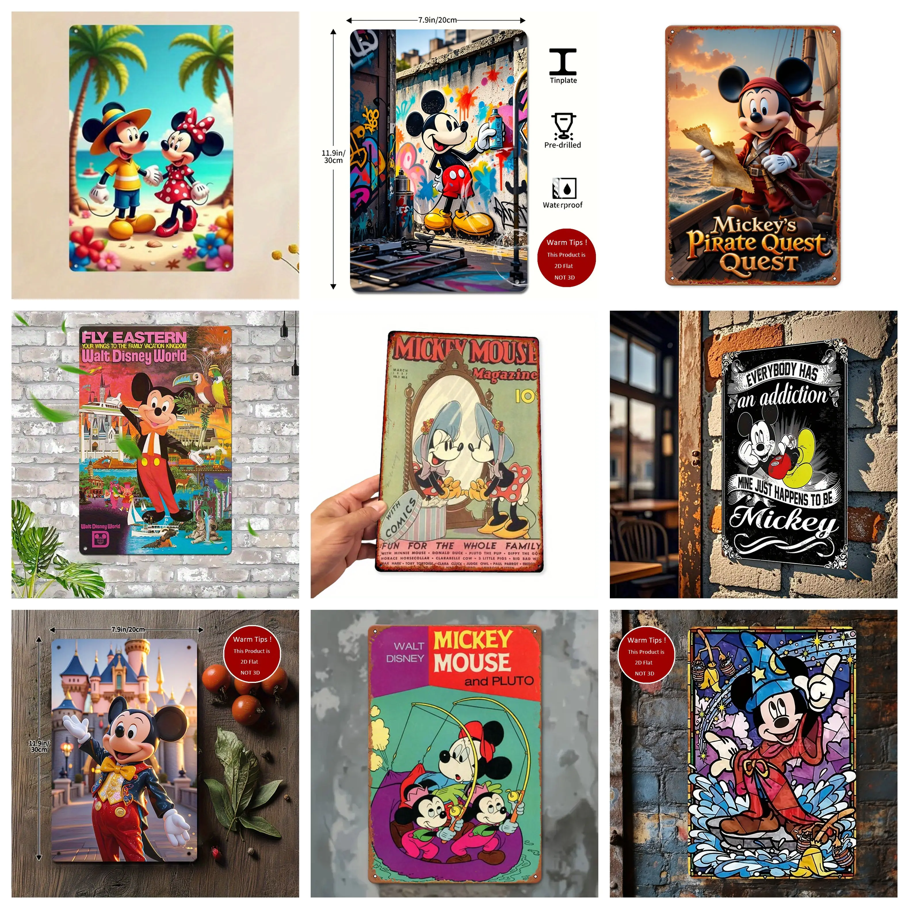 

Miniso Mickey Creative Scenes Metal Signs wall decor Tin Signs Captain Metal Poster Decor for Bar Pub Club Wall Decoration