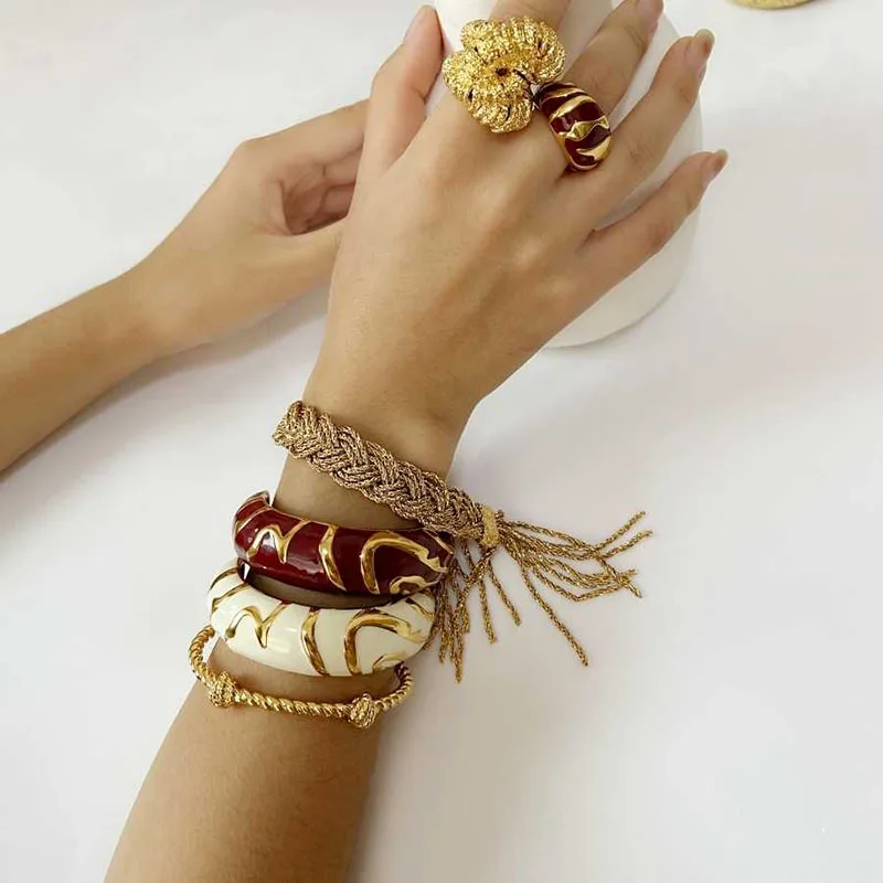 

White red enamel open cuff bangles for women luxury designer chunky bangles statement vintage jewelry new in 2025
