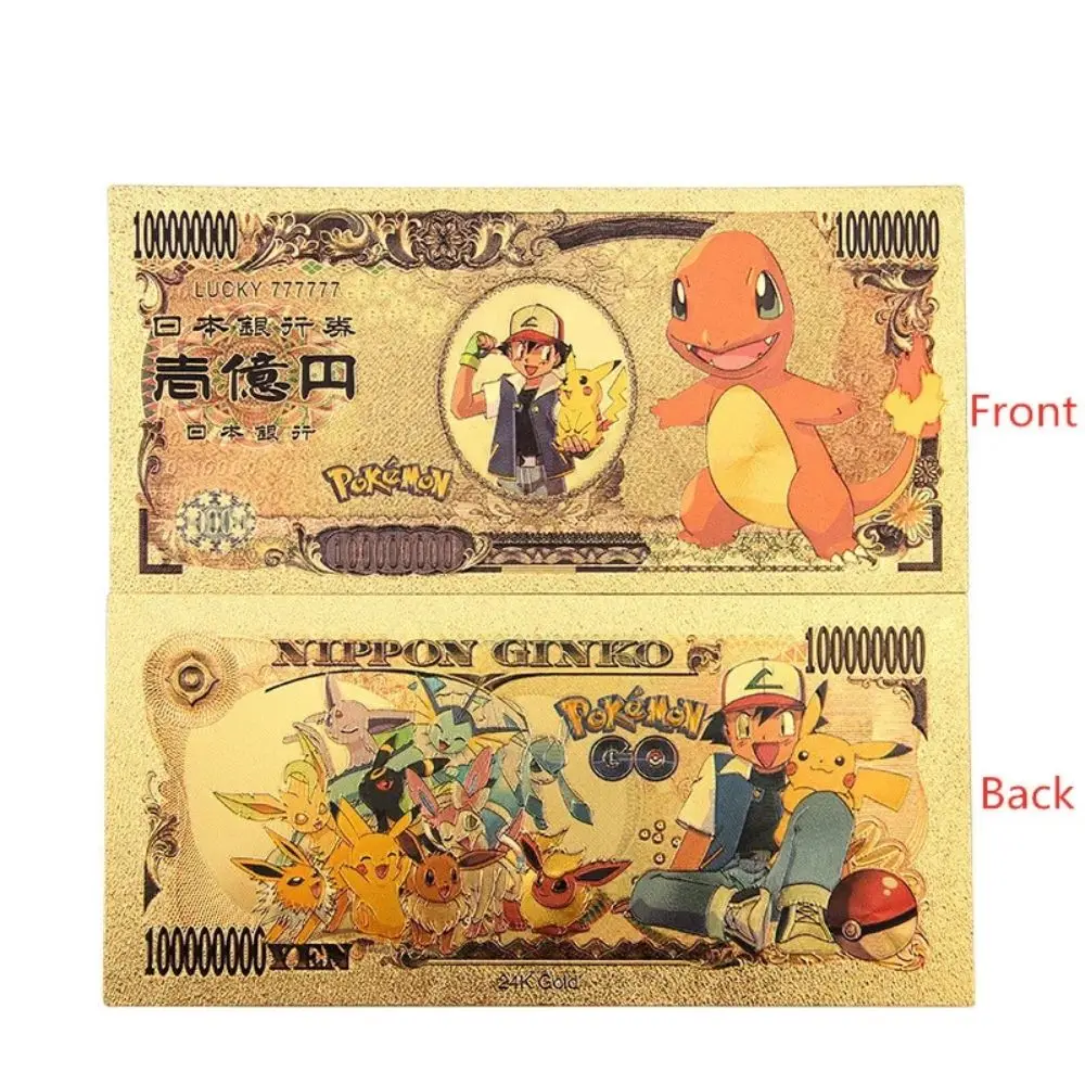 7-20pcs Pokemon CARDS Pikachu Pokeball gold banknote 10000 Yen Gold plastic Banknote for classic childhood memory Collection