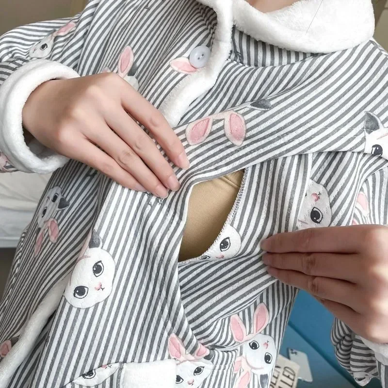 New Confinement Clothing Spring Autumn Thick Autumn Winter Homewear Postpartum Nursing Pajamas Plus-size Warm Sleepwear