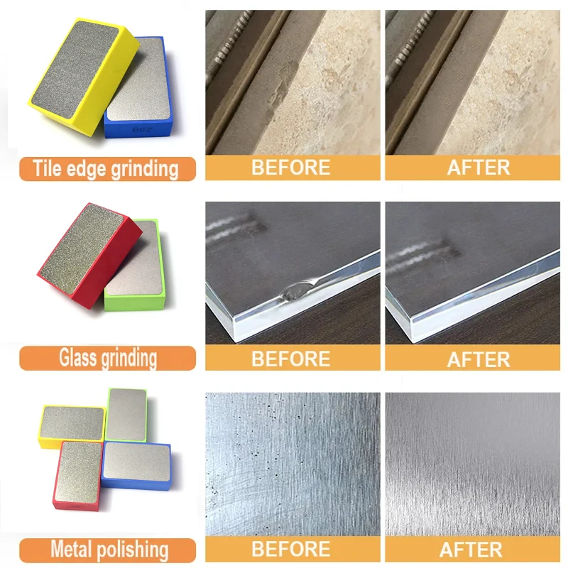 Diamond Polishing Hand Wipe Block, Almofada de mão para telha cerâmica Vidro Edging Dressing Metal Wood Finish, 90x60mm