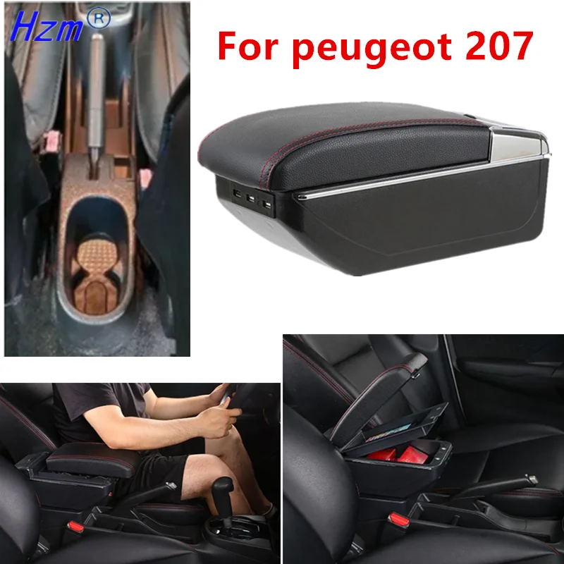Für Peugeot 207 Armlehnenbox für Peugeot 207CC Auto-Armlehnenbox Zentrale Aufbewahrungsbox Innenraum-Spezialzubehör Nachrüstung Auto-Zubehör