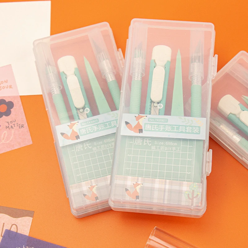 مجموعة واحدة من مجموعة أدوات الحرف اليدوية المعبأة في صندوق - مجهزة بوسادات القطع وسكاكين نحت دقيقة وملاقط وموزعات الملصقات - غير