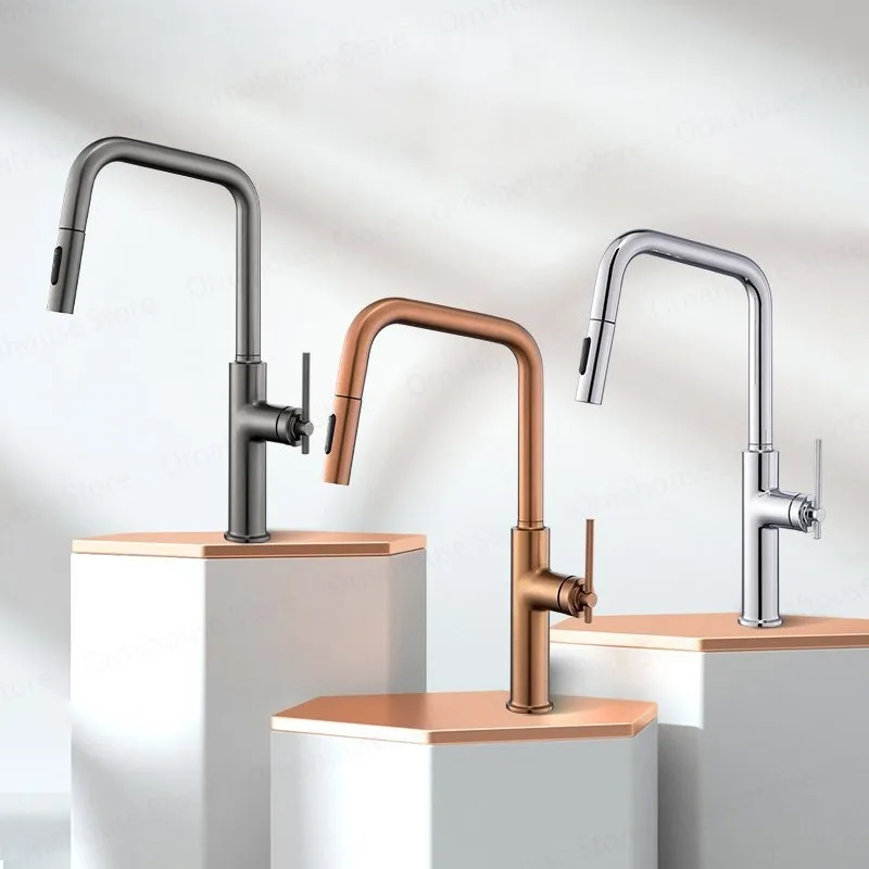 صنبور المطبخ المصقول باللون الذهبي الوردي بمقبض واحد، صنابير صمام السيراميك الأساسية للمياه الساخنة والباردة، صنابير أمريكية