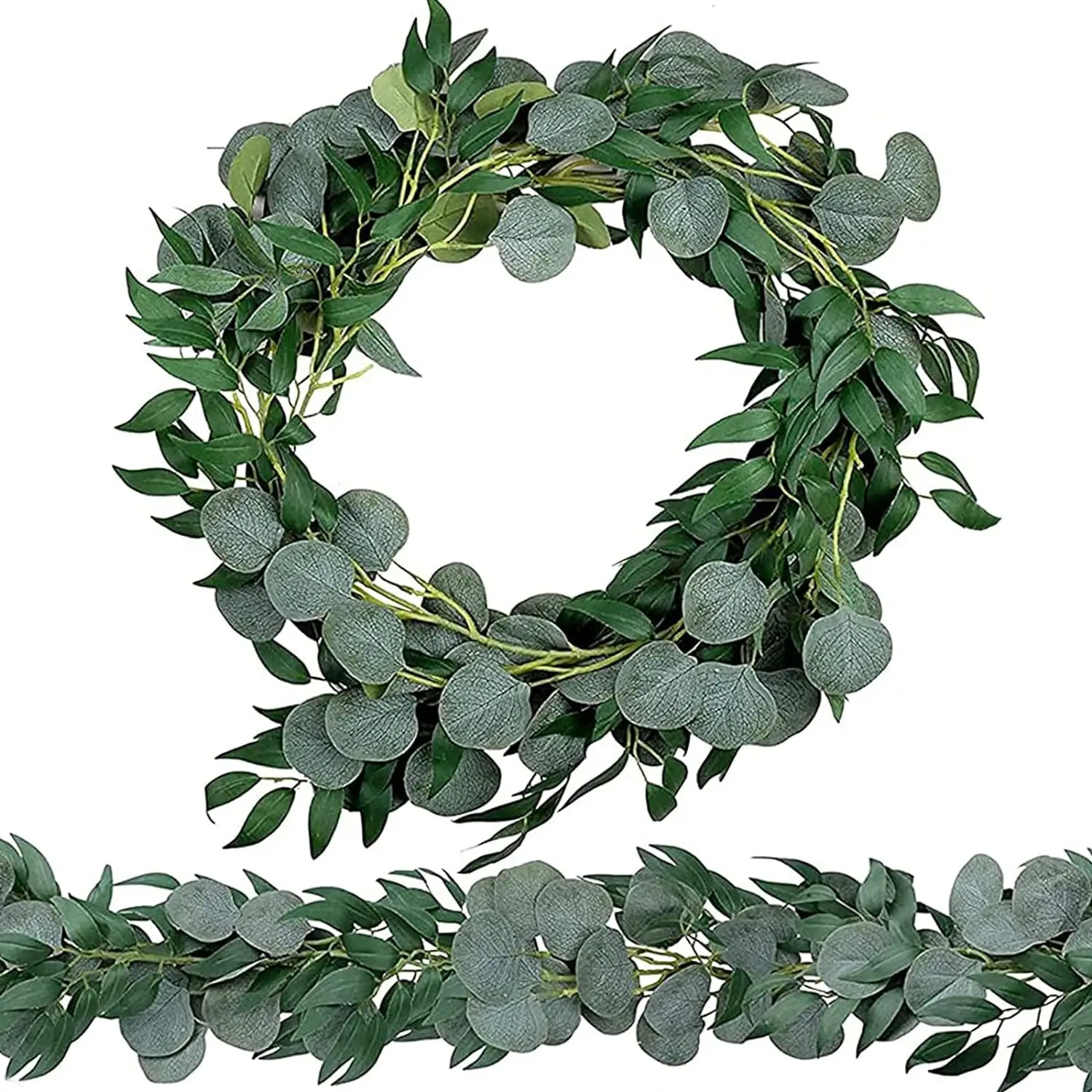 2m Artificial Faux Garland Wall Eucalyptus Garland Decor Silver Dollar Eucalyptus Greenery for Wedding Arch Leaves Vines Plant