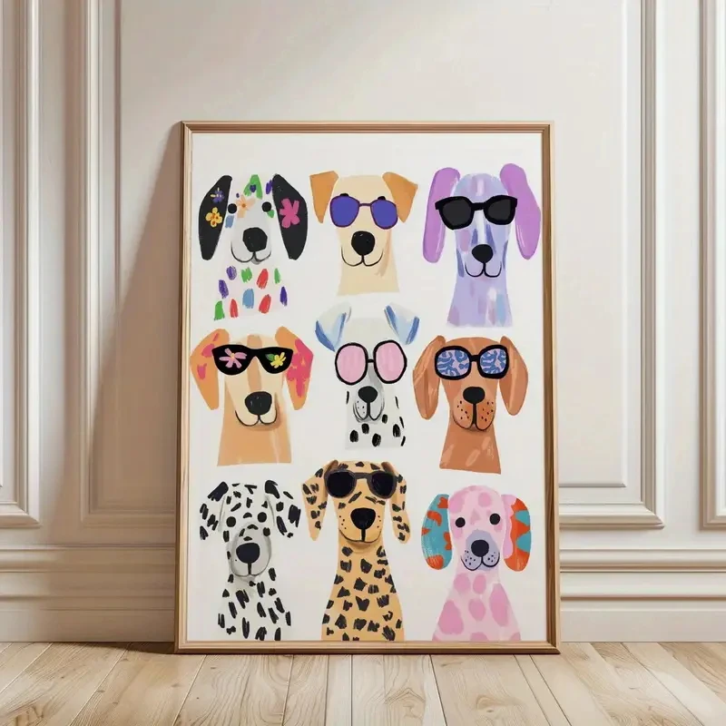 Poster su tela per cani nordici divertenti, cameretta moderna per bambini, modello di cani giocosi, cameretta dei bambini, parete della scuola materna, stampa artistica per la decorazione della casa