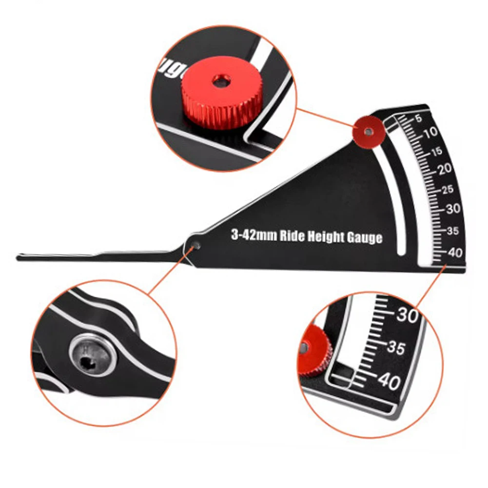 Medidor de altura de alumínio metal rc carro altura aro da roda camber 3-42mm régua ajustável chassi camber passeio mergulho ângulo suspensão