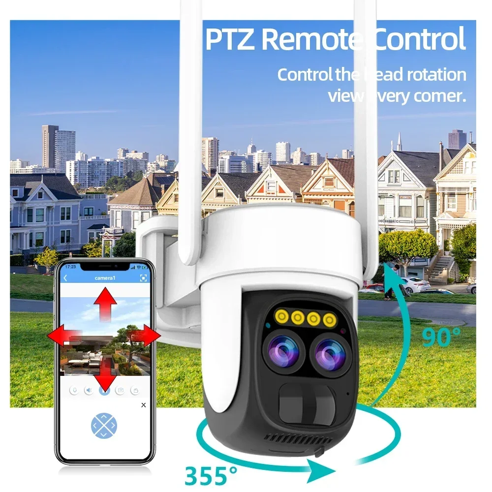 Caméra de surveillance extérieure PTZ IP WiFi HD 8MP/4K, dispositif de sécurité sans fil, avec n'aime x10, lentille pour touristes, batterie solaire, suivi humain PIR