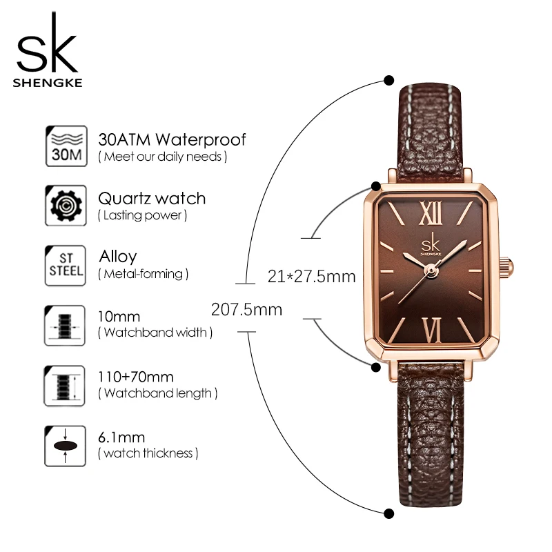 Shengke Brand Women Watches SK Fashion Square Ladies Quartz Watch Bracelet Gray Dial Simple Rose Gold Mesh Luxury Women Watches